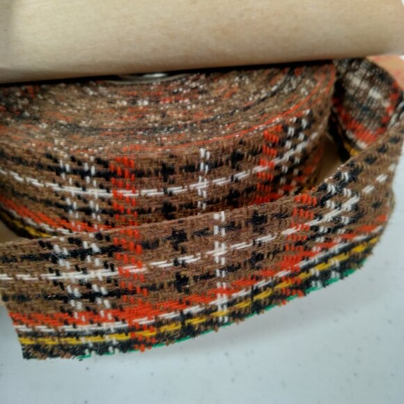 Vintage 1970s Ribbon Spool Pair Scotty Plaid Weather Proof Decorator Woven 1 3/8 - Picture 14 of 16
